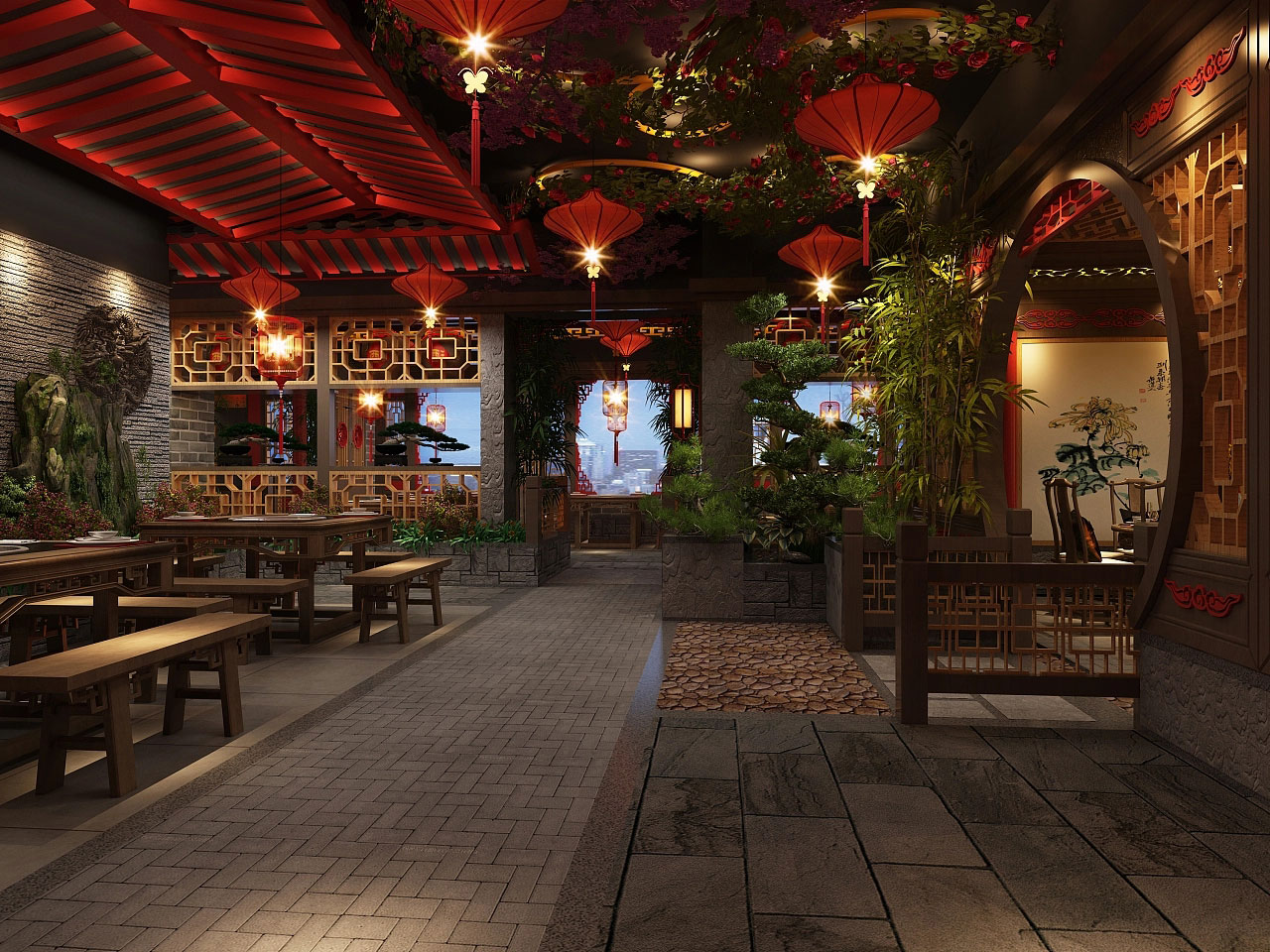 洛陽火鍋店設(shè)計-中式火鍋店裝修設(shè)計效果圖