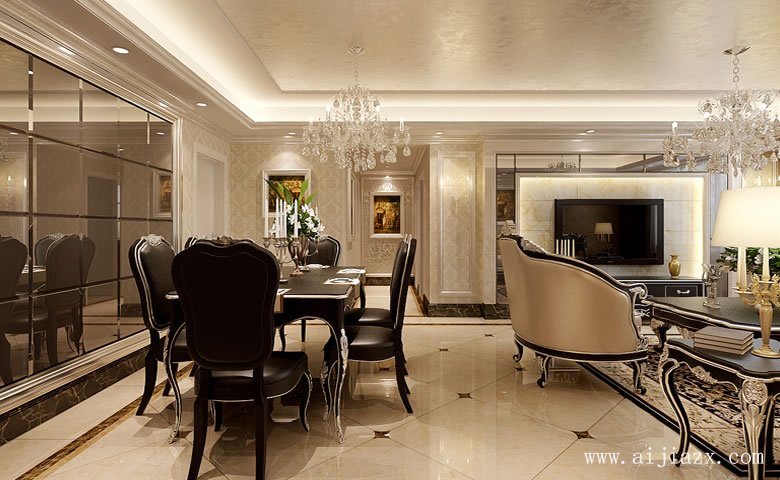 120平米低調奢華的簡約歐式風格三居室餐廳裝修效果圖
